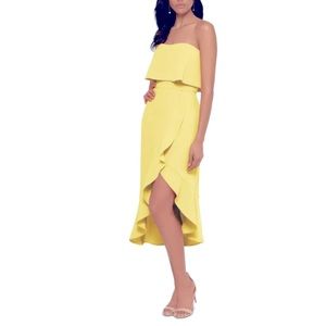 Yellow Womens Petites Faux Wrap Hi-Low Midi Dress